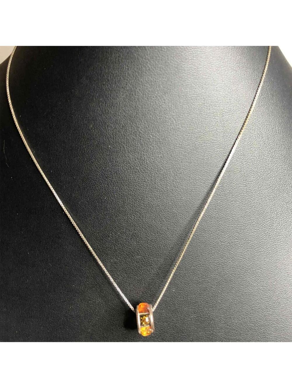 5813 Vintage Sterling Patina Multi-color amber slider ring necklace 16" 4.3gram
